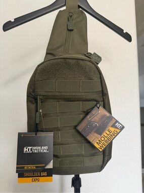 Highland Tactical Olive Green MOLLE Sling Shoulder Bag